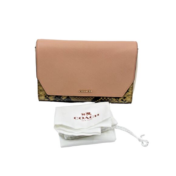 C5 NWoT COACH Pink Leather Snake Embossed Crossbody Clutch Bag - Picture 2 of 5